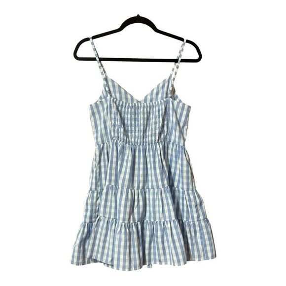 Lulus Women's Size Small Picnic Party Light Blue Gingham Tiered Skater Dress - Picture 3 of 4